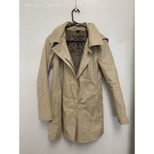 Mackage Leather Trim Button Front Trench Coat Jacket - Size M Beige Luxury